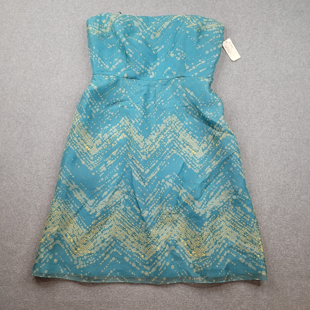 Kay‎ Unger Strapless Dress Womens 14 Blue 100% Silk Chevron Polka Dot 121282